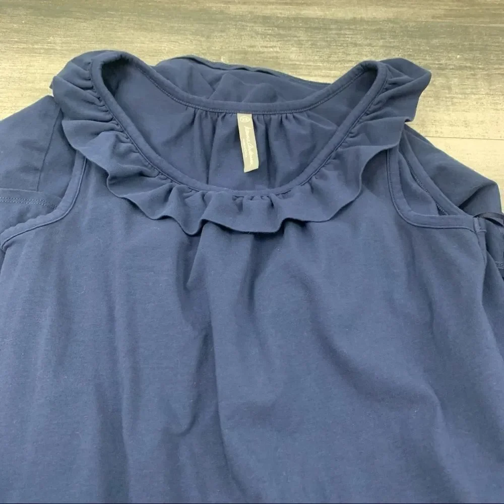Hanna Andersson Navy Blue‎ Ruffle Tiered Dress Size XS Cotton Blend Sleeveless